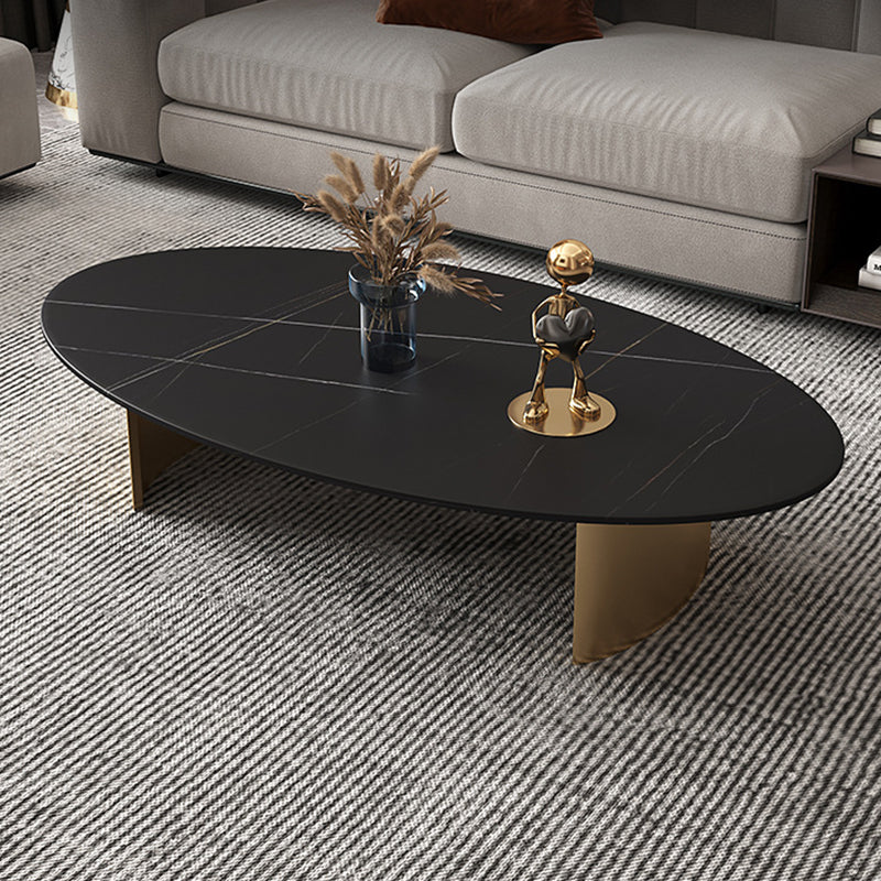 Oval Slate Coffee Table Glam 2 Legs Coffee Cocktail Table, 15.74" High