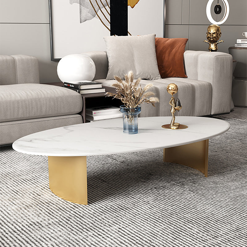 Oval Slate Coffee Table Glam 2 Legs Coffee Cocktail Table, 15.74" High
