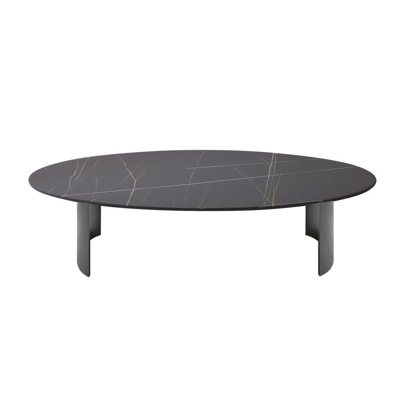 Oval Slate Coffee Table Glam 2 Legs Coffee Cocktail Table, 15.74" High