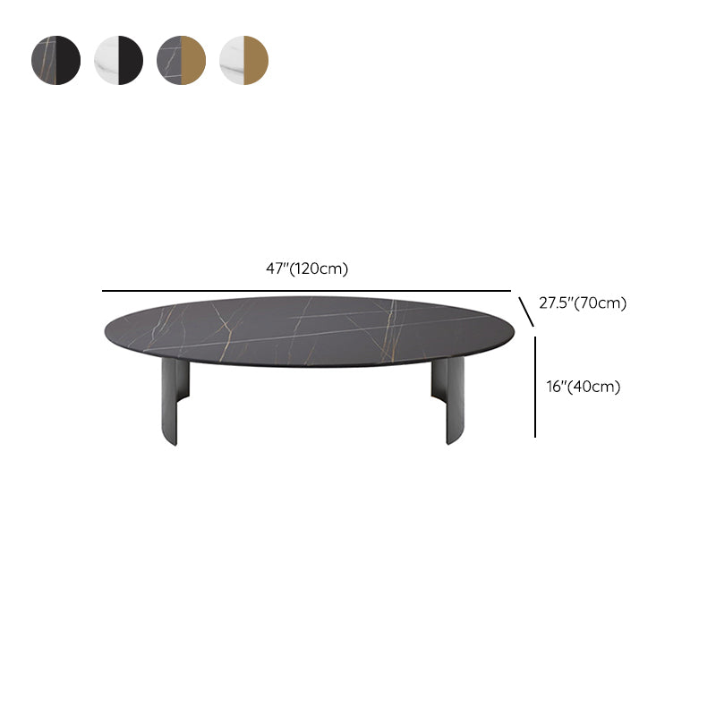 Oval Slate Coffee Table Glam 2 Legs Coffee Cocktail Table, 15.74" High