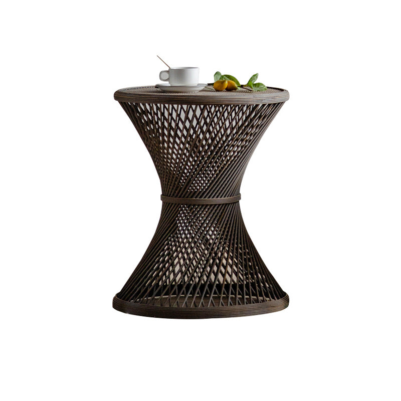 French Country Round Rattan Coffee Table Distressed Brown Cocktail Table