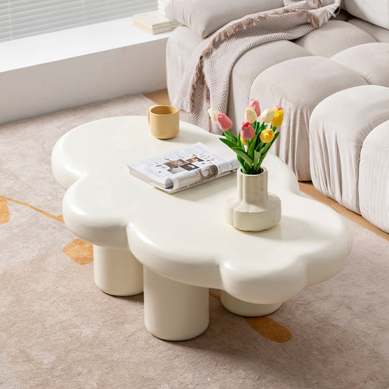 Scandinavian Beige Free Form Coffee Table with 4 Legs in Wood