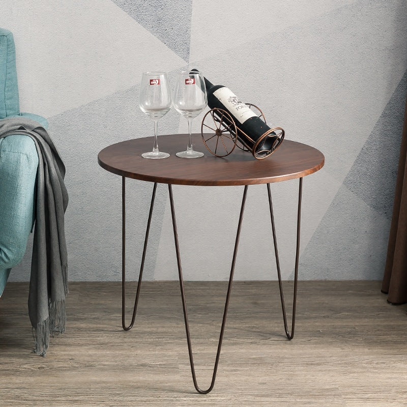 Solid Wood Round Top Side End Table with  Metal 3 Legs End Table