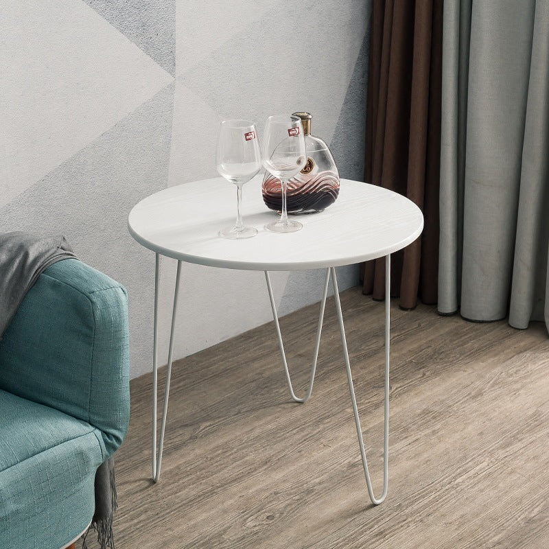 Solid Wood Round Top Side End Table with  Metal 3 Legs End Table