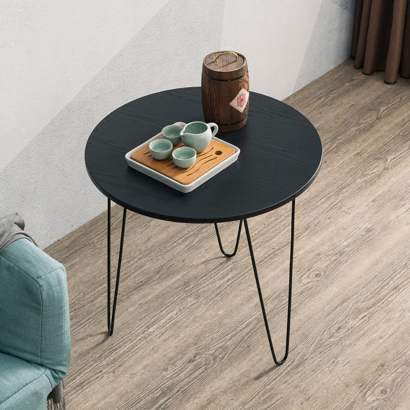 Solid Wood Round Top Side End Table with  Metal 3 Legs End Table