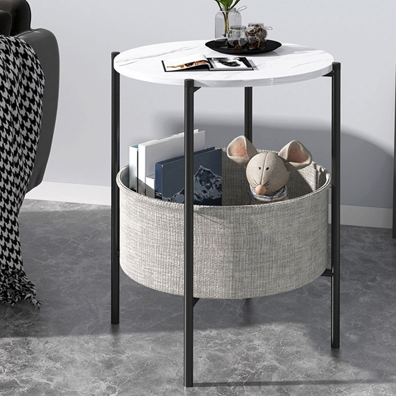 Modern Metal 4 Legs End Table Round Top Side Table with Storage