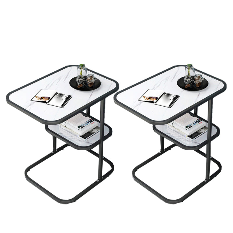 Modern Metal C Side Table Rectangular Top Side Table with Shelf