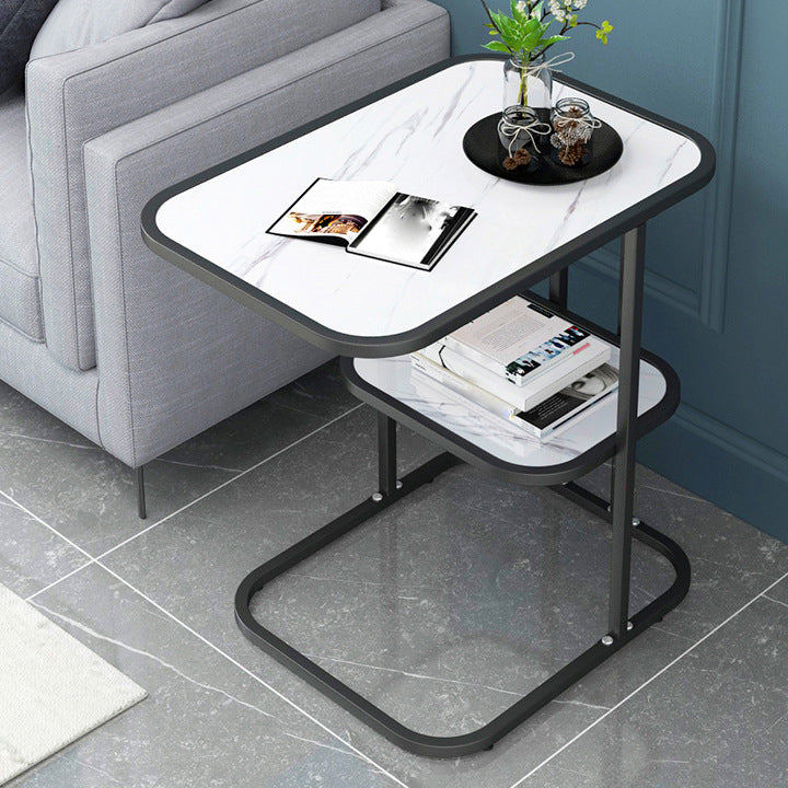 Modern Metal C Side Table Rectangular Top Side Table with Shelf