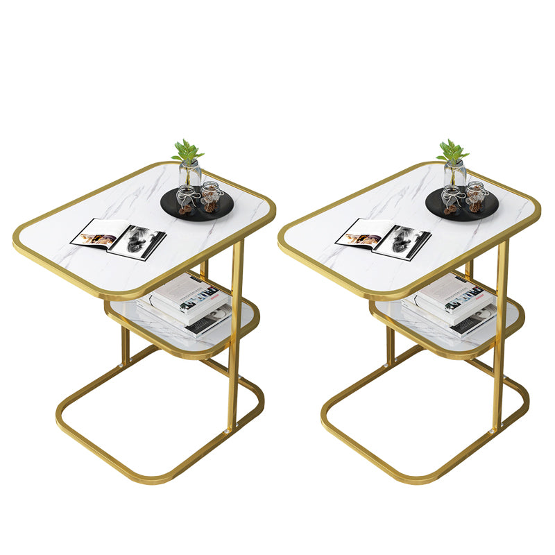 Modern Metal C Side Table Rectangular Top Side Table with Shelf
