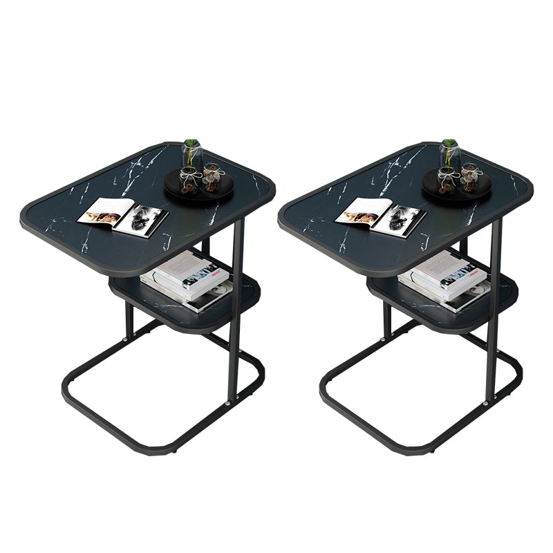 Modern Metal C Side Table Rectangular Top Side Table with Shelf