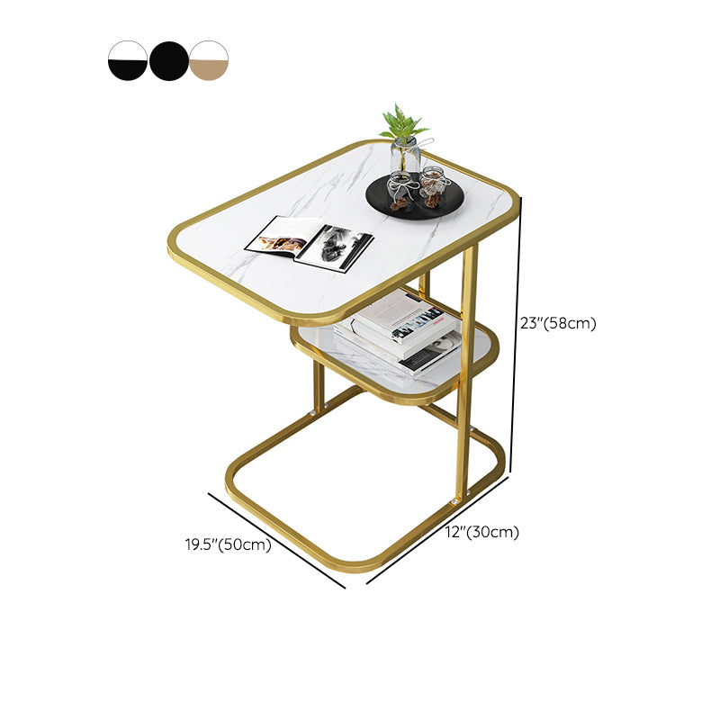 Modern Metal C Side Table Rectangular Top Side Table with Shelf