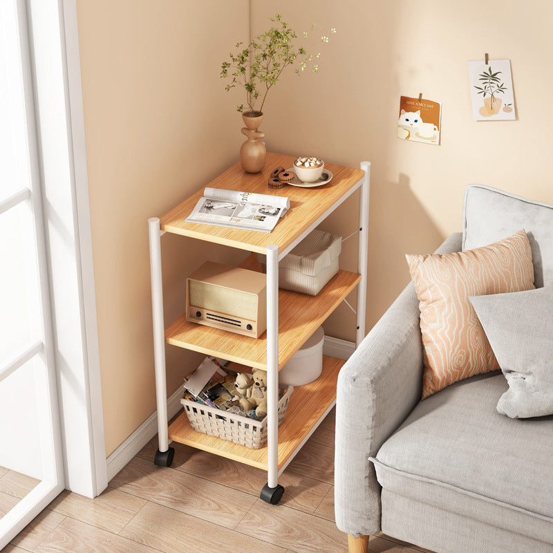 Wheel Side End Table Wooden Sofa Side Accent Table with 2 Shelves