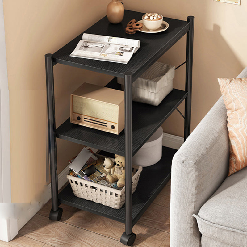 Wheel Side End Table Wooden Sofa Side Accent Table with 2 Shelves