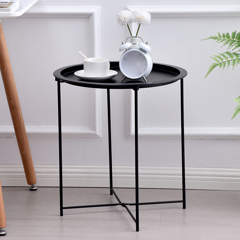 Round Tray Top Side Table Mid-Century Metal Cross Legs End Table
