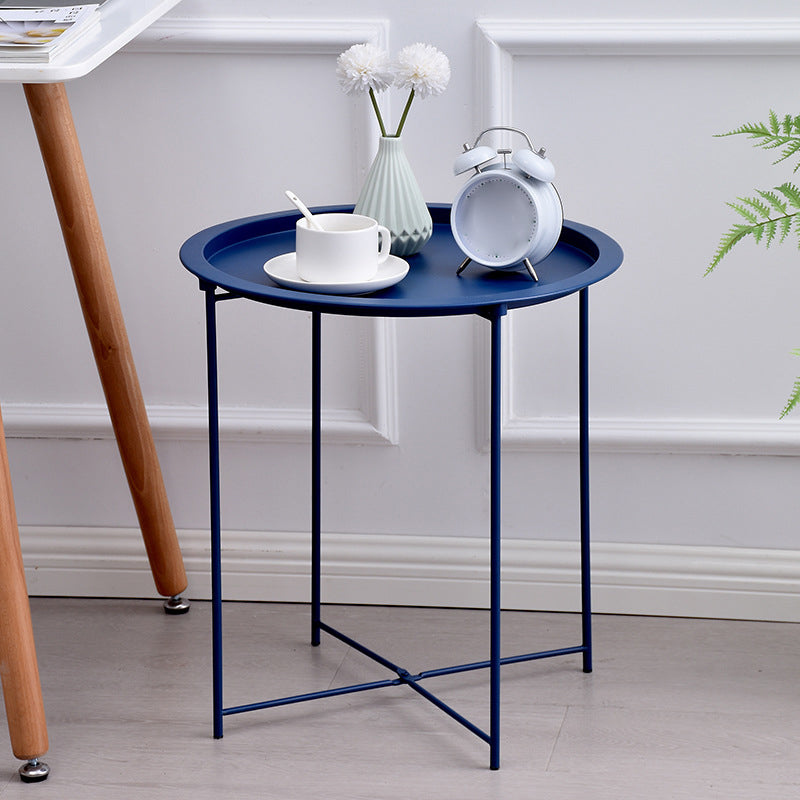 Round Tray Top Side Table Mid-Century Metal Cross Legs End Table
