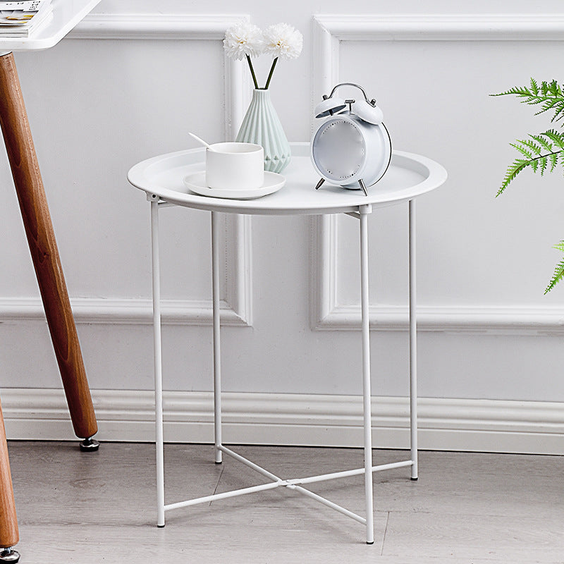 Round Tray Top Side Table Mid-Century Metal Cross Legs End Table
