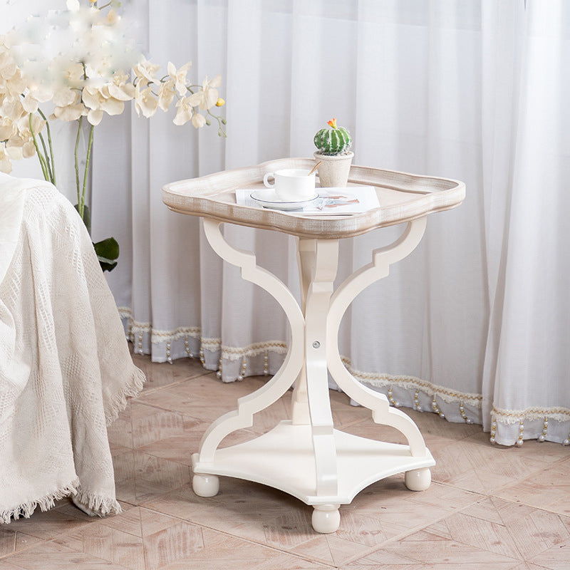 French Country Style Side Table Distressed Wood Side Table in White