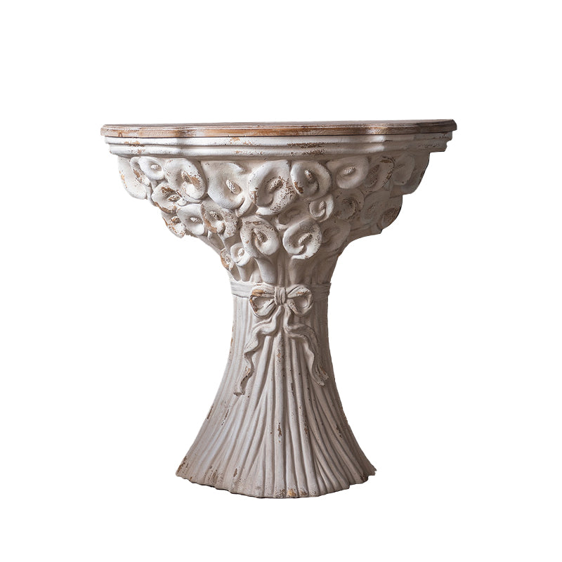 Pedestal Distressed Round Sofa Side Accent Table Rustic Side End Table in White