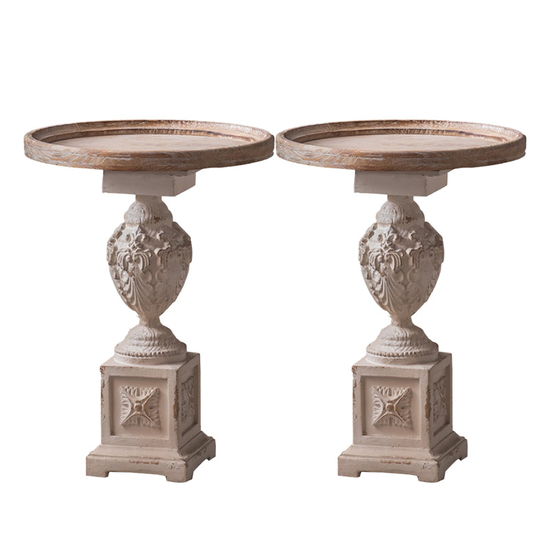Pedestal Distressed Round Sofa Side Accent Table Rustic Side End Table in White
