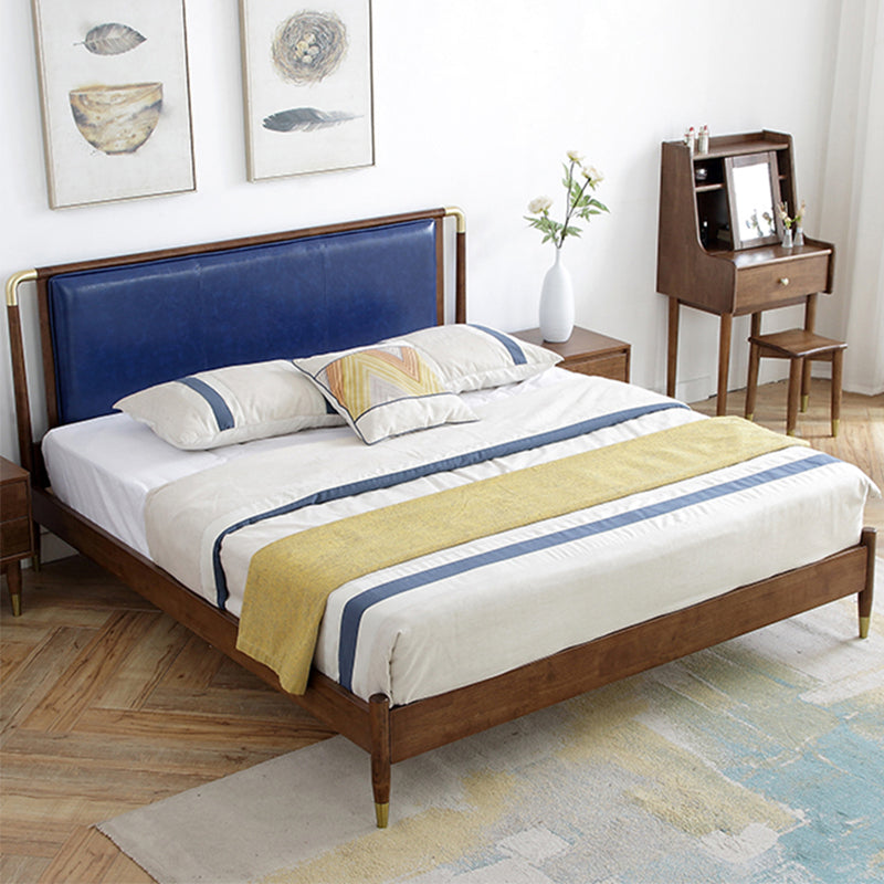 Contemporary Standard Bed Solid Wood Panel Bed with Upholstered Headboard