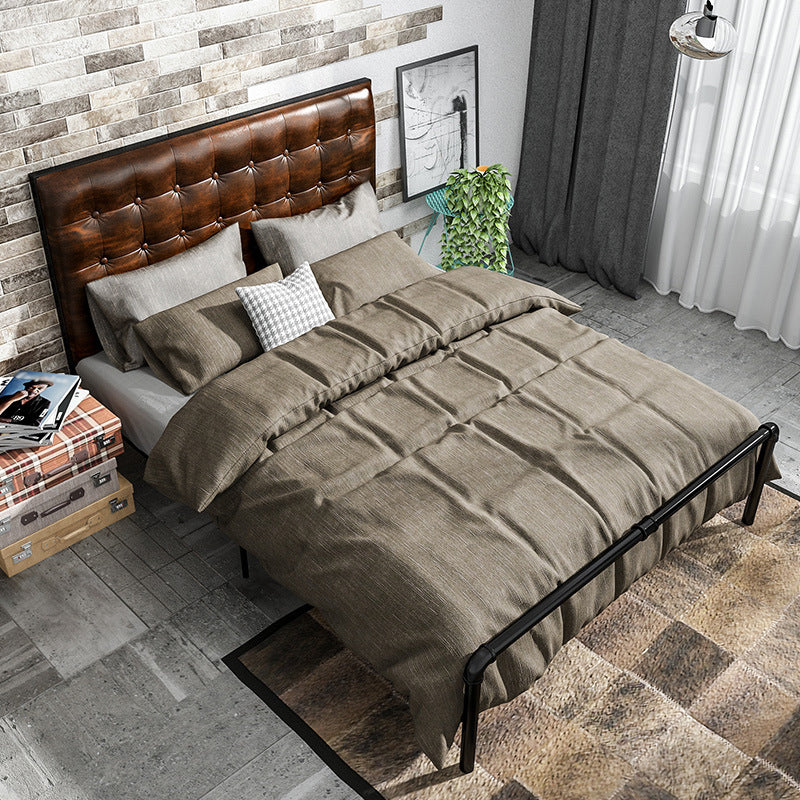 Upholstered Headboard Open-Frame Bed Metal and Upholstered Bed Frame with Metal Legs