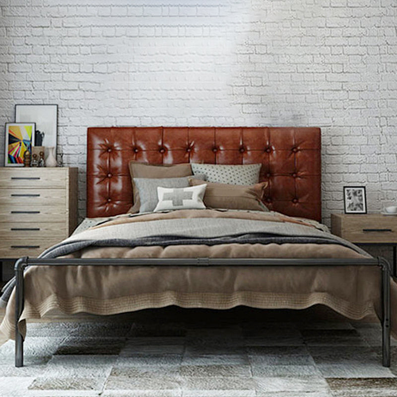 Upholstered Headboard Open-Frame Bed Metal and Upholstered Bed Frame with Metal Legs