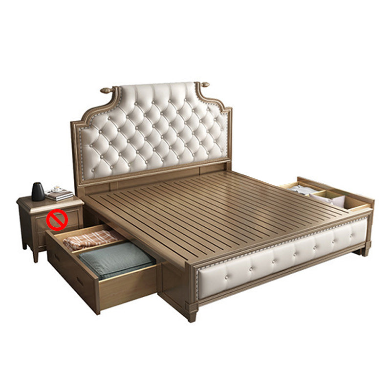 Contemporary Standard Bed Solid Wood Bed Frame with Upholstered Headboard