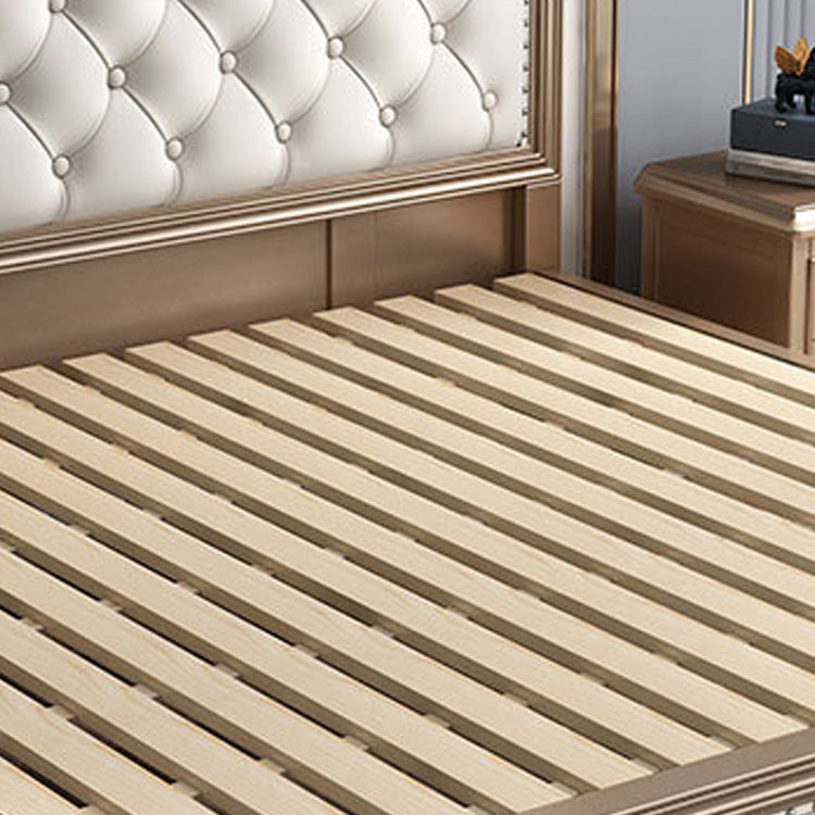 Contemporary Standard Bed Solid Wood Bed Frame with Upholstered Headboard