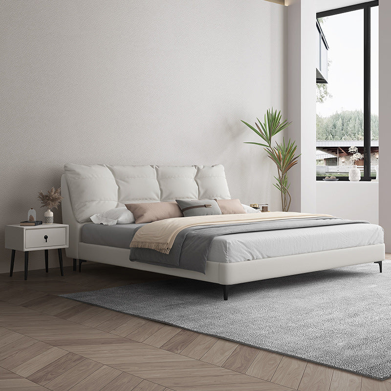 White Modern Standard Bed Foam Bed Frame with Custom Gold Legs