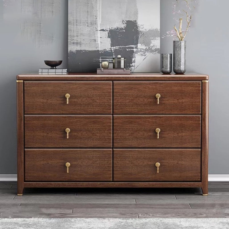 Rectangular Brown Accent Chest Rubberwood Chest with Storage Drawers