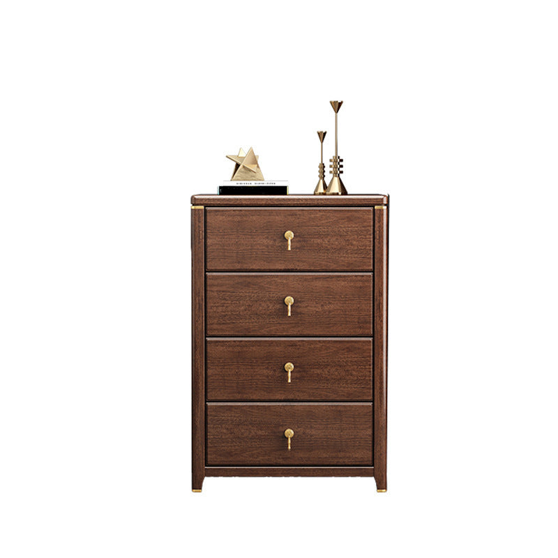 Rectangular Brown Accent Chest Rubberwood Chest with Storage Drawers