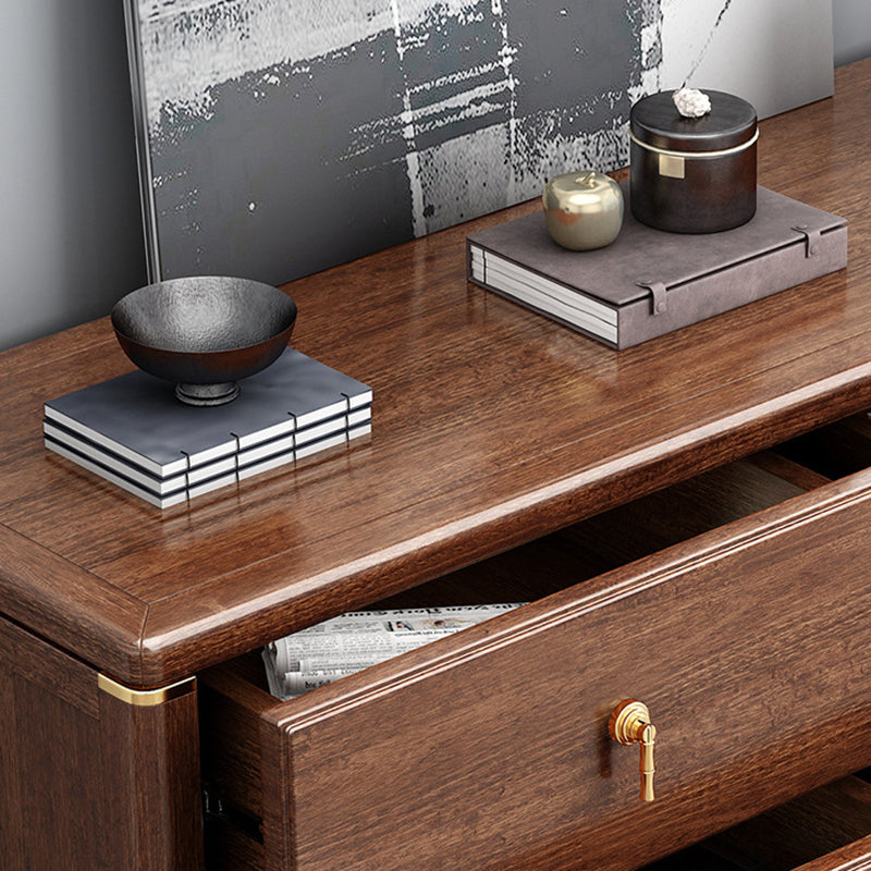 Rectangular Brown Accent Chest Rubberwood Chest with Storage Drawers