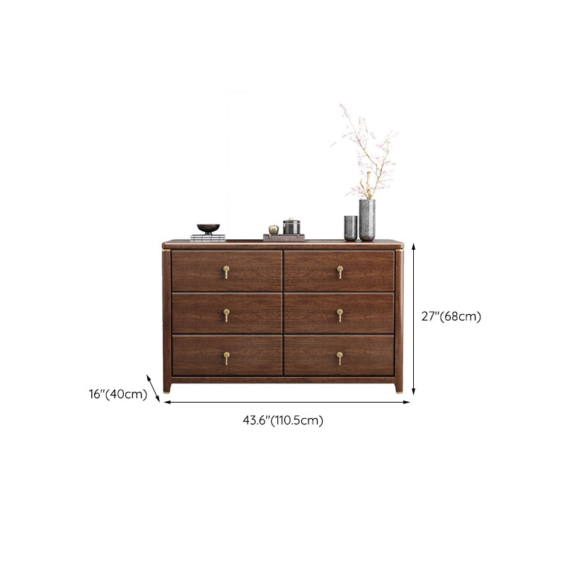 Rectangular Brown Accent Chest Rubberwood Chest with Storage Drawers