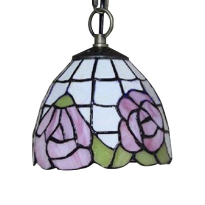 Pink-White/Green-pink Handcrafted Art Glass Domed Ceiling Light Tiffany 1 Bulb Hanging Light Kit with Adjustable Metal Chain