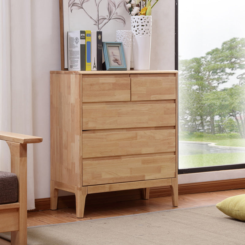 Contemporary Natural Accent Chest Rubberwood Chest with Drawers