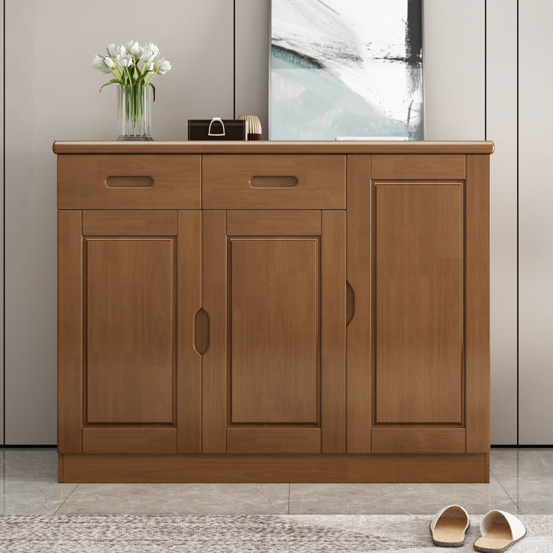 Mid-Century Modern Cabinet Rubberwood 2-Drawer with Shelves Grooves Accent Cabinet