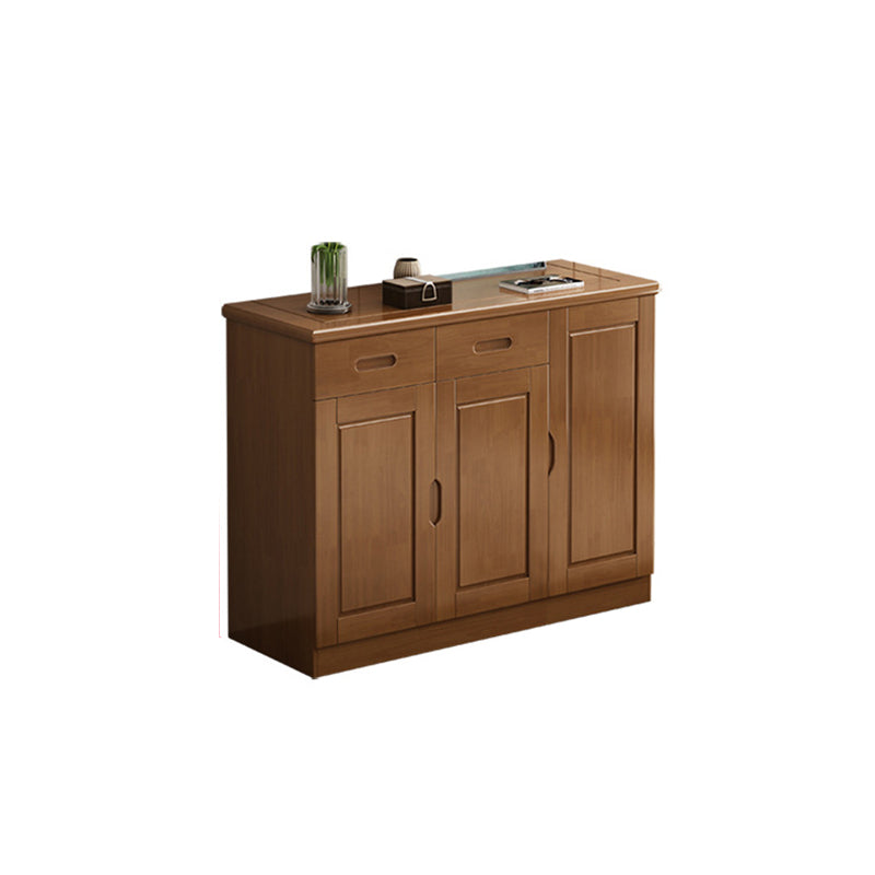 Mid-Century Modern Cabinet Rubberwood 2-Drawer with Shelves Grooves Accent Cabinet