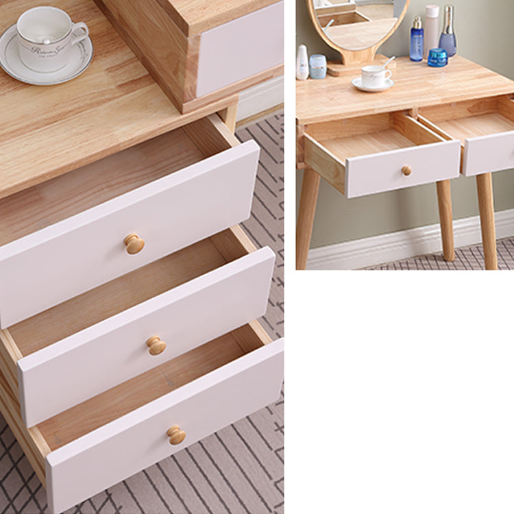 Scandinavian 5- Drawer Solid Wood Mirror Vanity Makeup Table