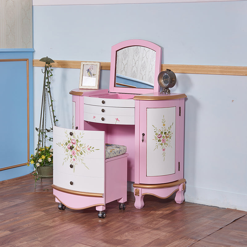 Victorian 1- Drawers Vanity Set with Stool and Mirror Dressing Table