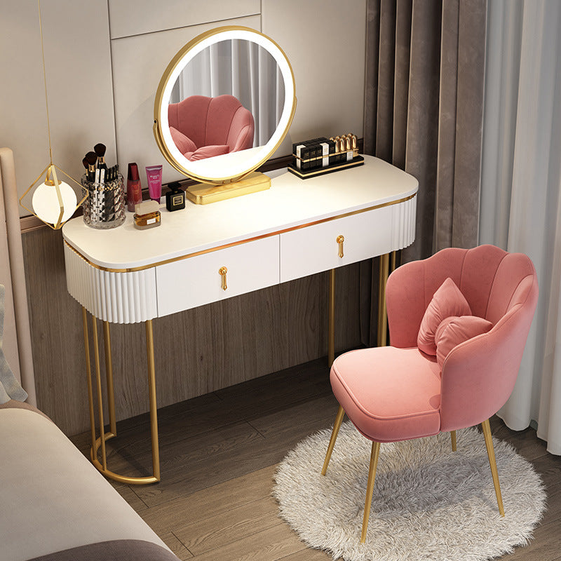 Glam Wood Frame Makeup Vanity Drawer Vanity in White with Gold Base