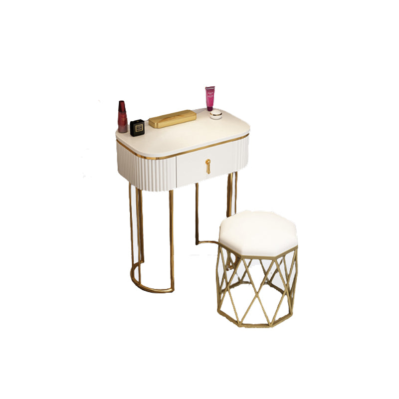 Glam Wood Frame Makeup Vanity Drawer Vanity in White with Gold Base
