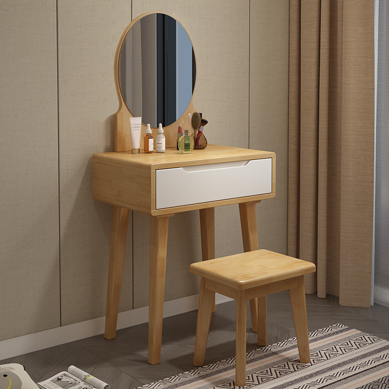 Scandinavian Vanity Makeup Table Set Rubberwood Dressing Table Stool Set