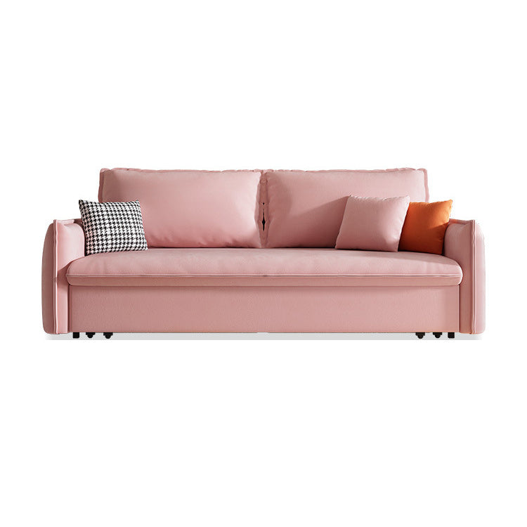 Pink Pillow Back Loveseat Foldable Sleeper Sofa with Storage