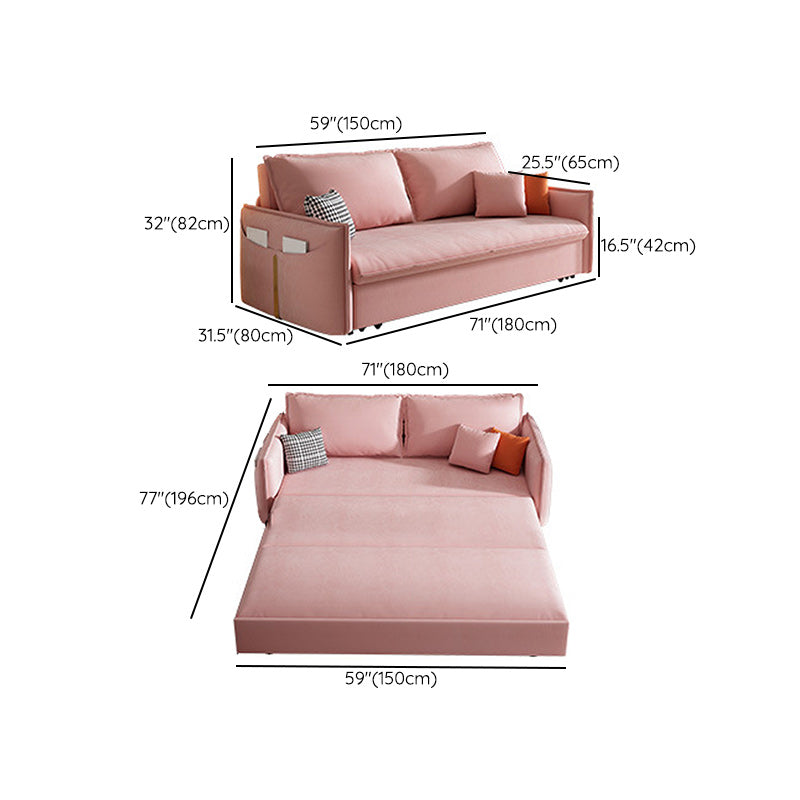 Pink Pillow Back Loveseat Foldable Sleeper Sofa with Storage