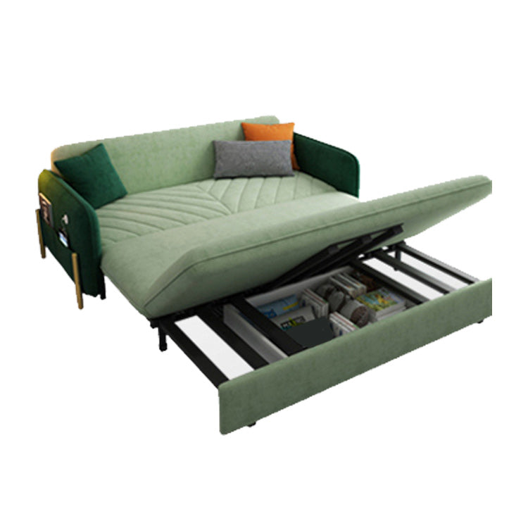 Green Cushion Back Loveseat Foldable Sleeper Sofa with Storage