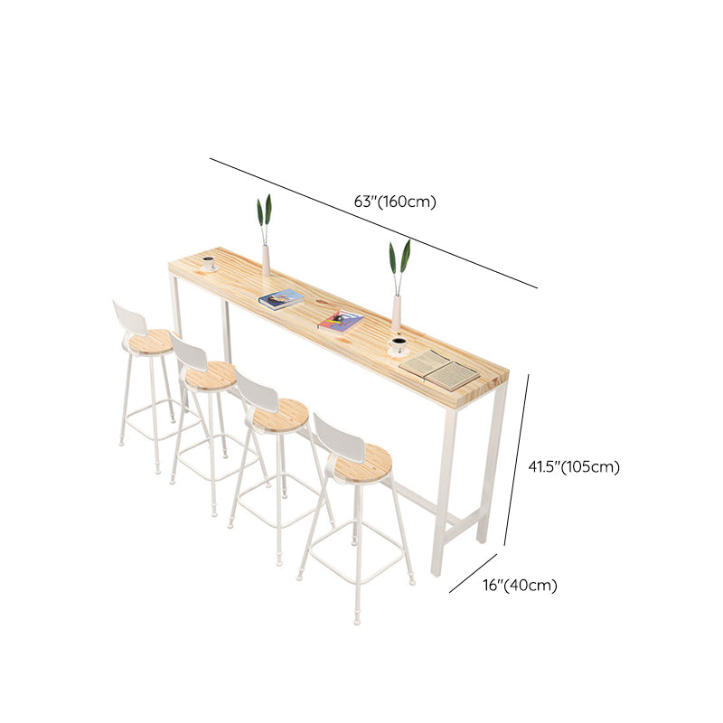Rectangular Bar-height Table Wood Top Pub Table with White Base