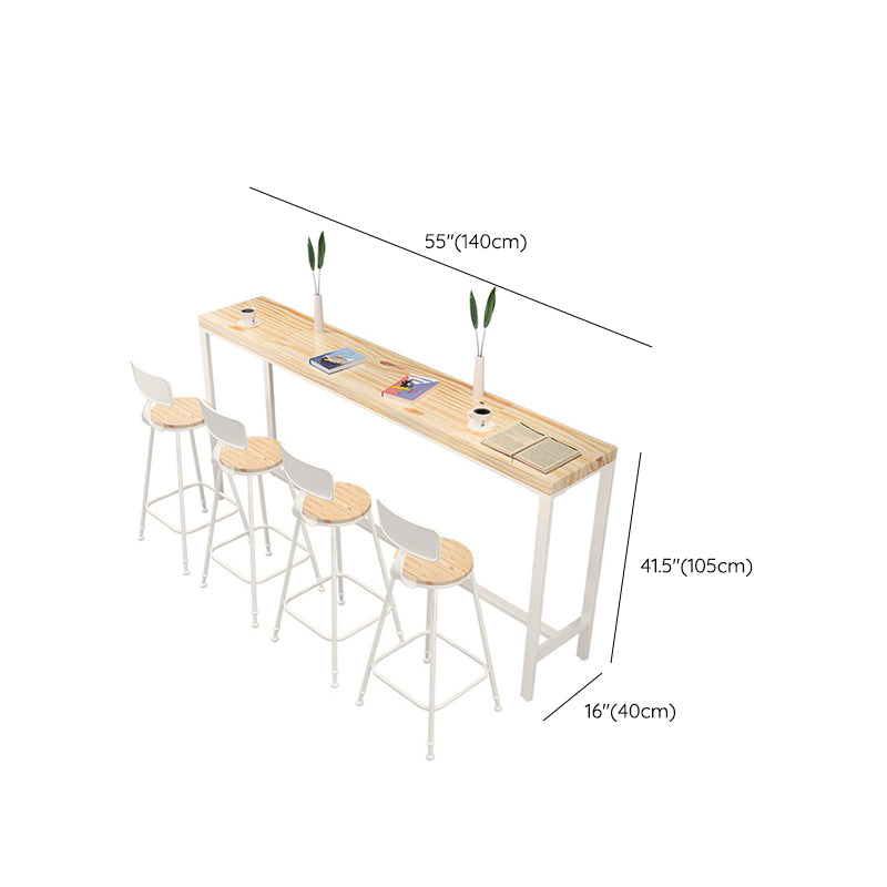 Rectangular Bar-height Table Wood Top Pub Table with White Base