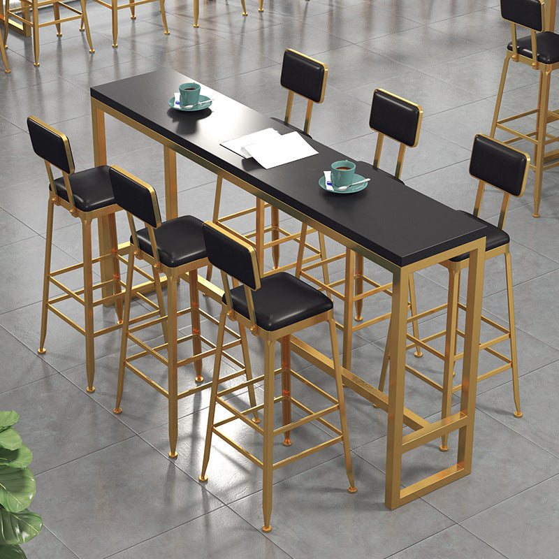 Rectangular Bar-height Table Wood Top Pub Table with Gold Base