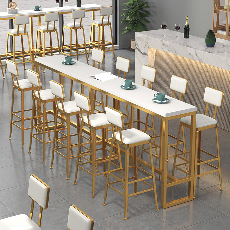 Rectangular Bar-height Table Wood Top Pub Table with Gold Base