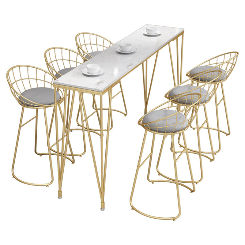 Modern Bar-height Table Faux Marble Top Bistro Pub Table with Gold Base